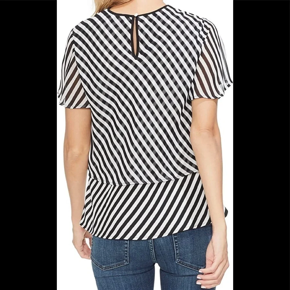 Vince Camuto Womens Black & White Striped Popover Top Blouse Size Small